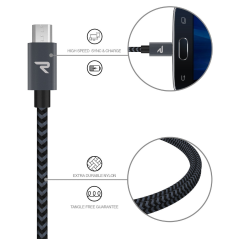 Câble USB / Micro Nylon Tressé RAMPOW RAA19 G | Smarty Paris